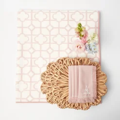 Pink Bamboo, Water Hyacinth & Pink Fringe Linen Set