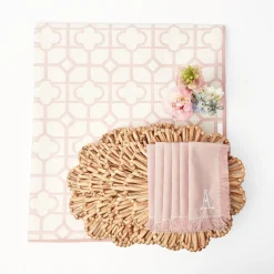 Pink Bamboo, Water Hyacinth & Pink Fringe Linen Set