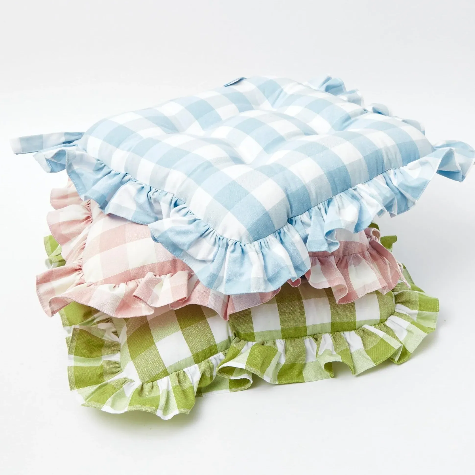 Pink Gingham Ruffle Seat Pad Cushion (Set Of 4)