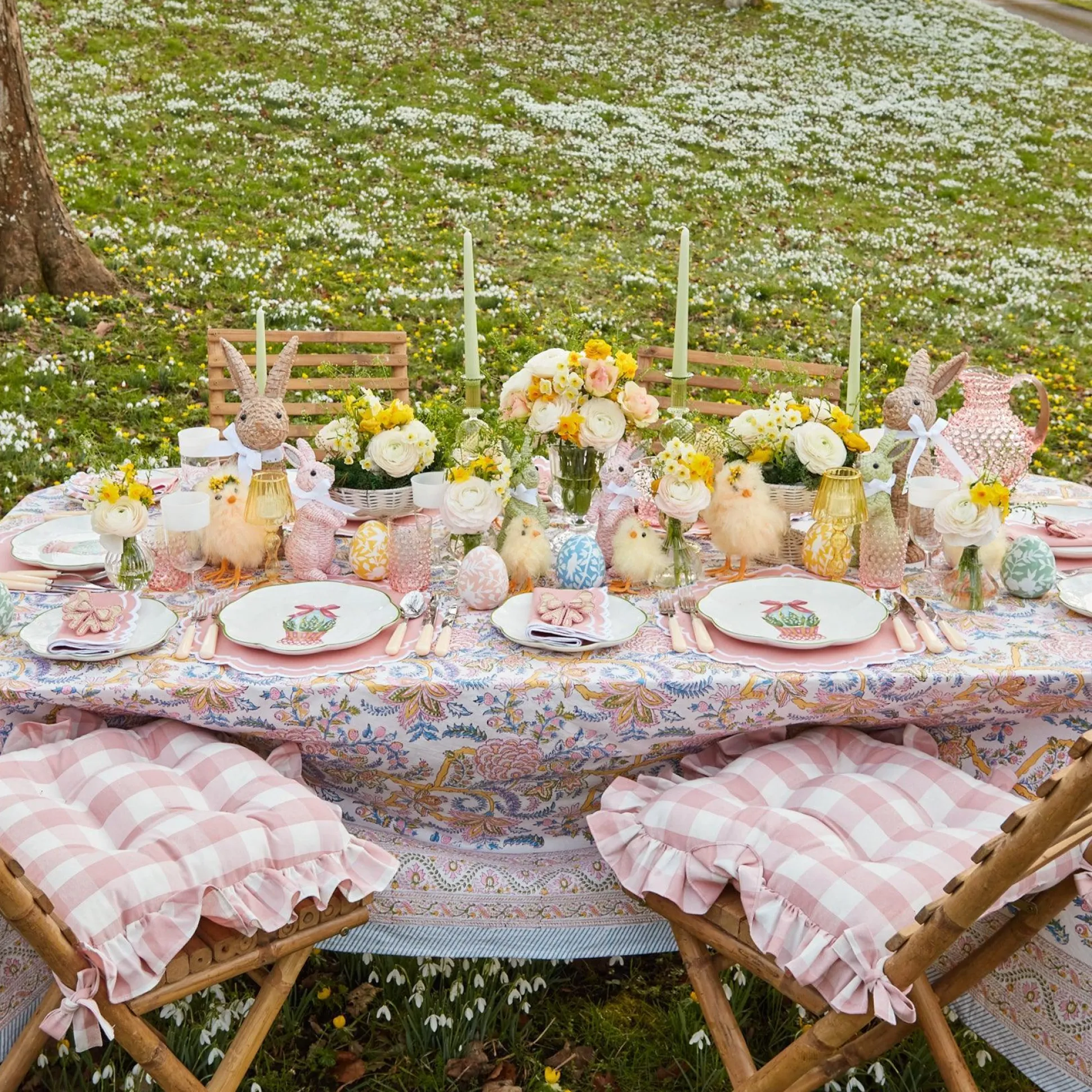 Pink Gingham Ruffle Seat Pad Cushion (Set Of 4)