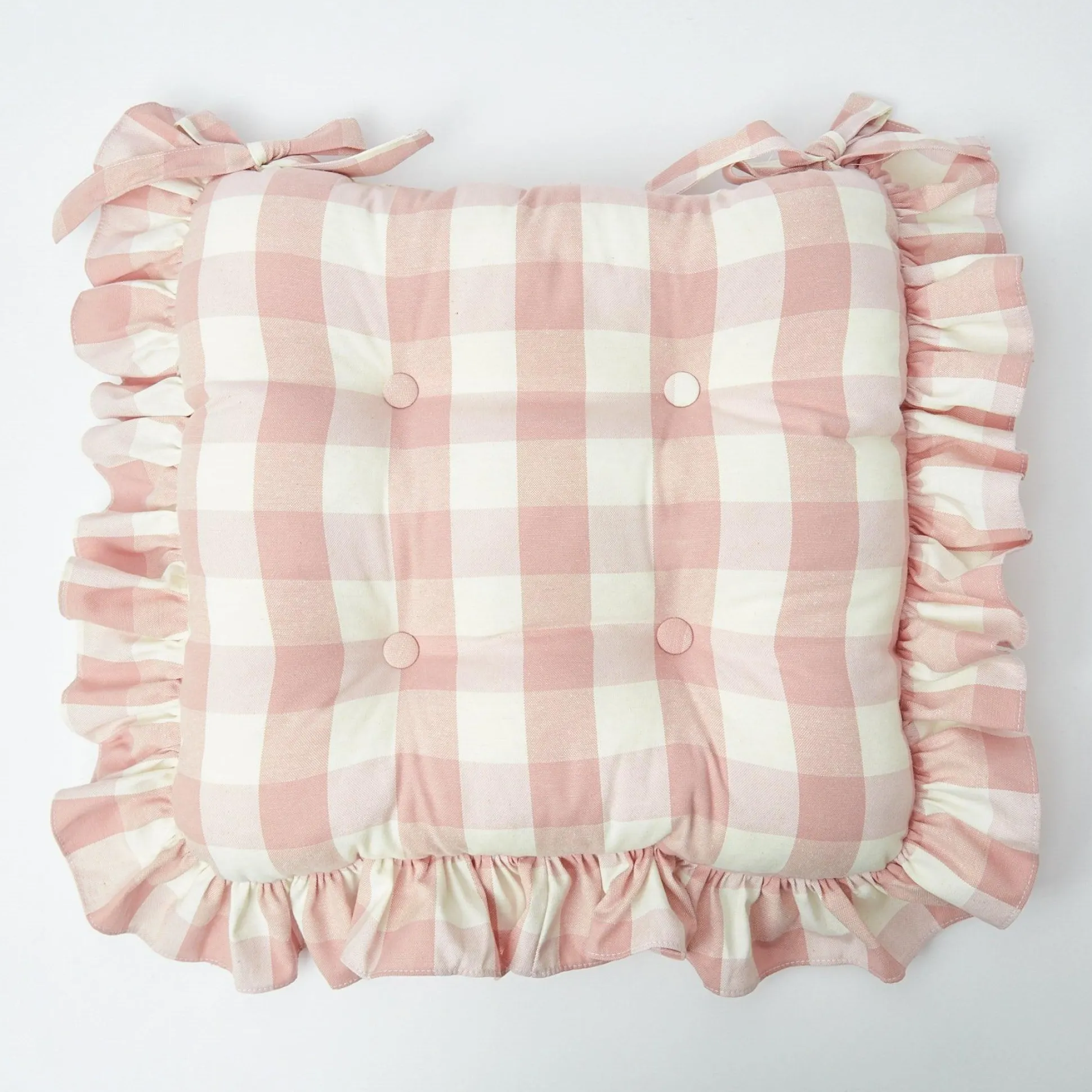 Pink Gingham Ruffle Seat Pad Cushion