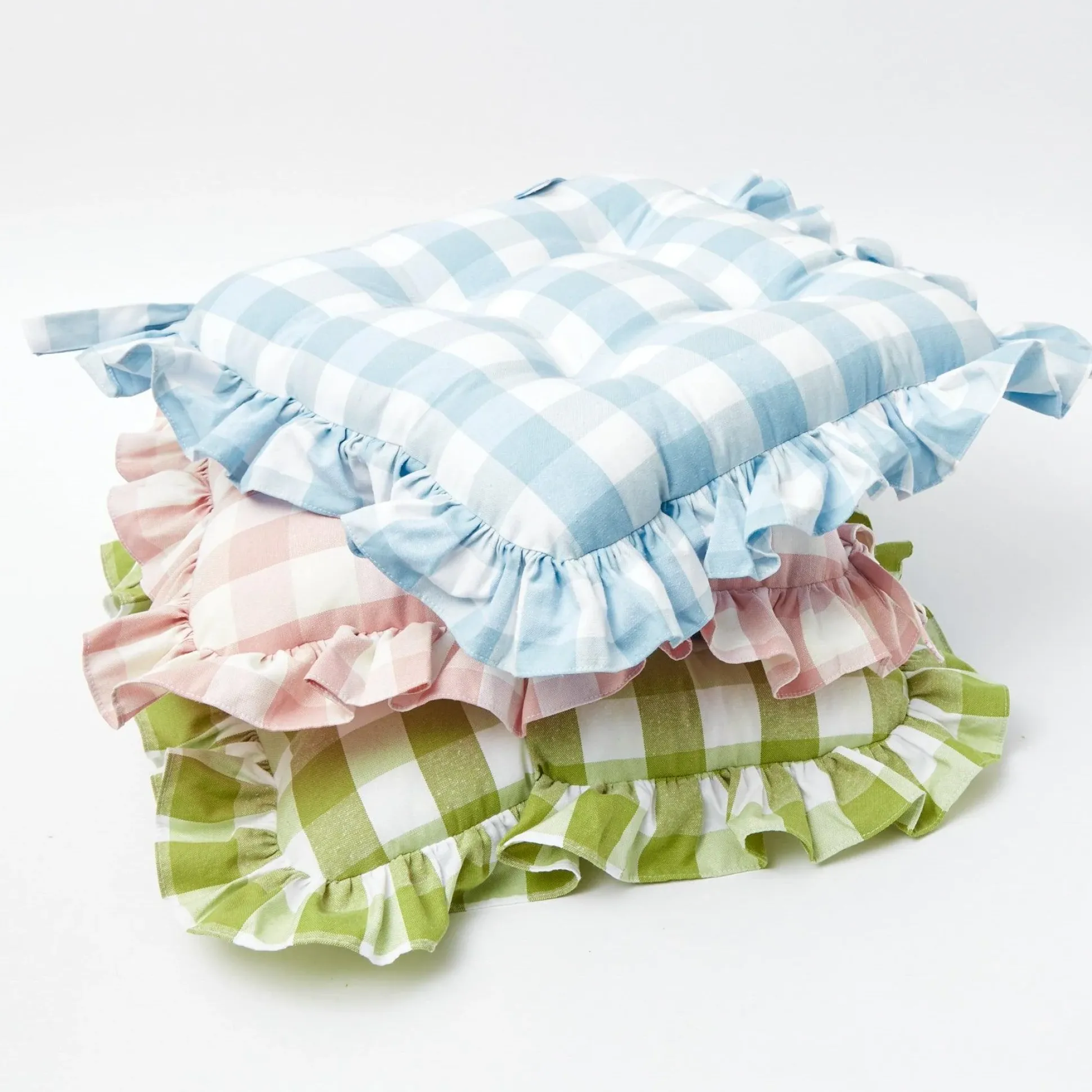 Pink Gingham Ruffle Seat Pad Cushion