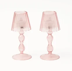 Pink Glass Lantern Tea Light Holder Set