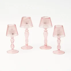 Pink Glass Lantern Tea Light Holder Set