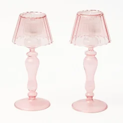 Pink Glass Lantern Tea Light Holder Set