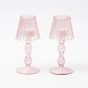 Pink Glass Lantern Tea Light Holder (Pair) - 18Cm