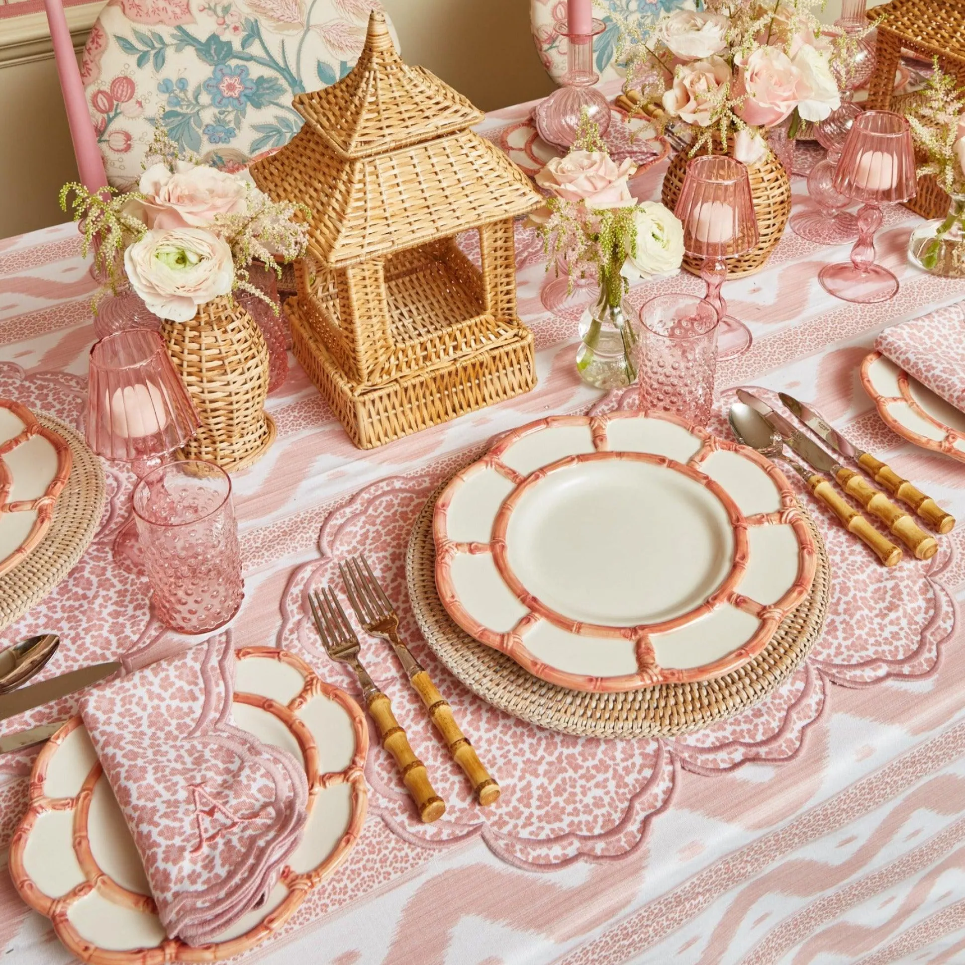 Pink Leopard Ikat Tablecloth