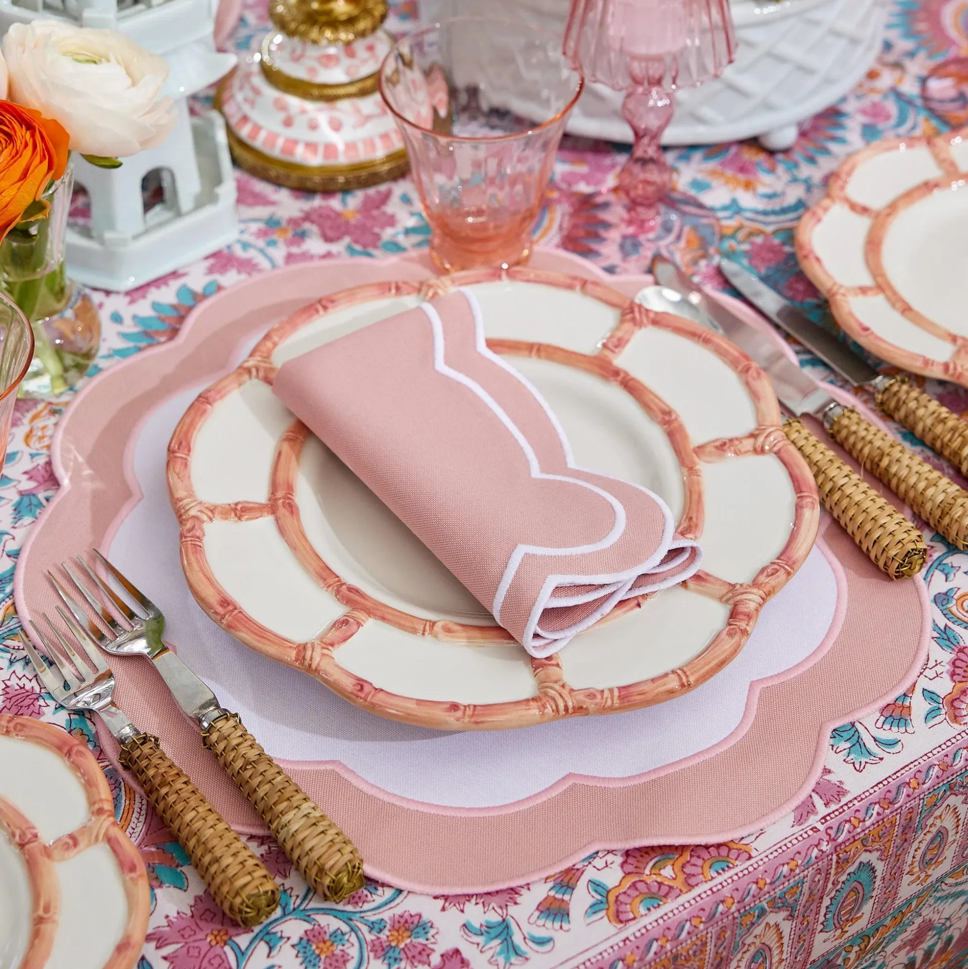 Pink Petal Bamboo Dinner & Starter Plates (Set Of 8)