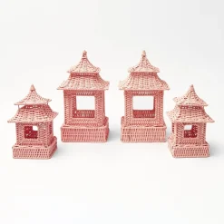 Pink Rattan Pagoda Lantern Set