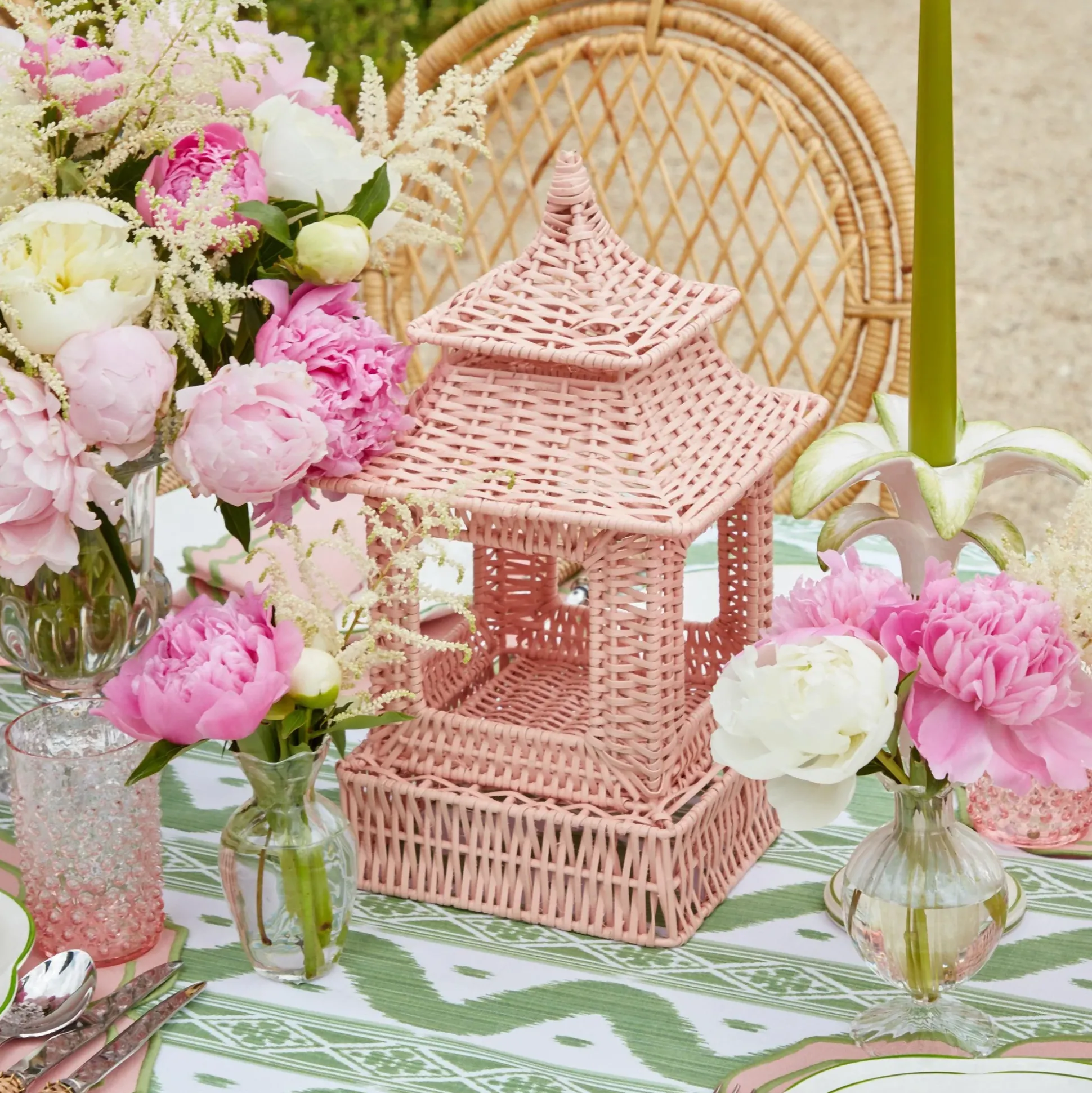 Pink Rattan Pagoda Lantern