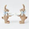 Rattan Blue Ribboned Rabbit With Basket (Pair)