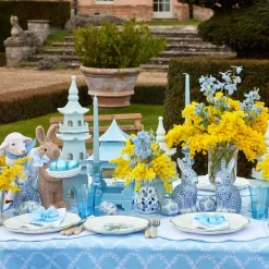 Rattan Blue Ribboned Rabbit With Basket (Pair)