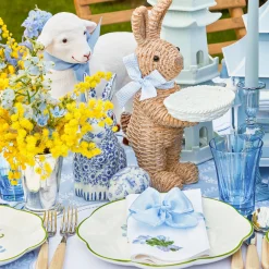 Rattan Blue Ribboned Rabbit With Basket (Pair)