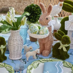 Rattan Ribboned Rabbit With Basket (Pair)