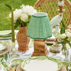 Rechargeable Lamp With Green Lotus Lampshade