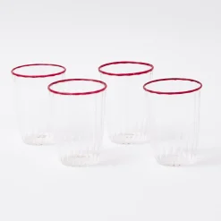 Red Rim Water Glasses (Set Of 4)