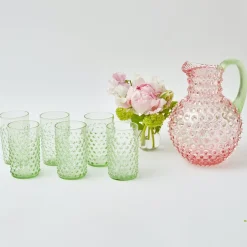 Rose Hobnail Jug With Emerald Handle