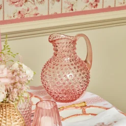 Rose Pink Hobnail Water Glasses & Jug Set