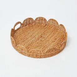 Round Rattan Scalloped Tray