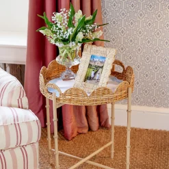 Round Scalloped Rattan Tray With Stand