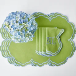 Serena Apple Green With Blue Napkins (Set Of 4)