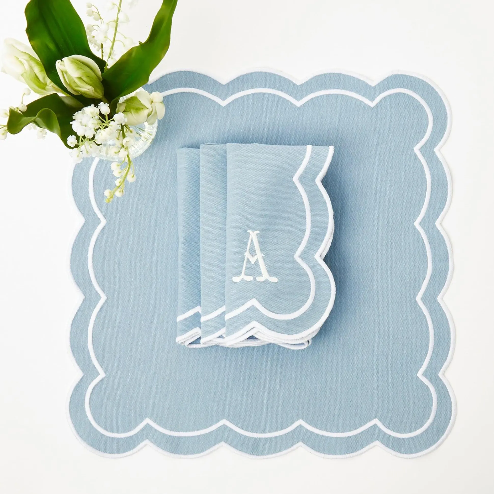Serena Applique Blue Napkins (Set Of 4)