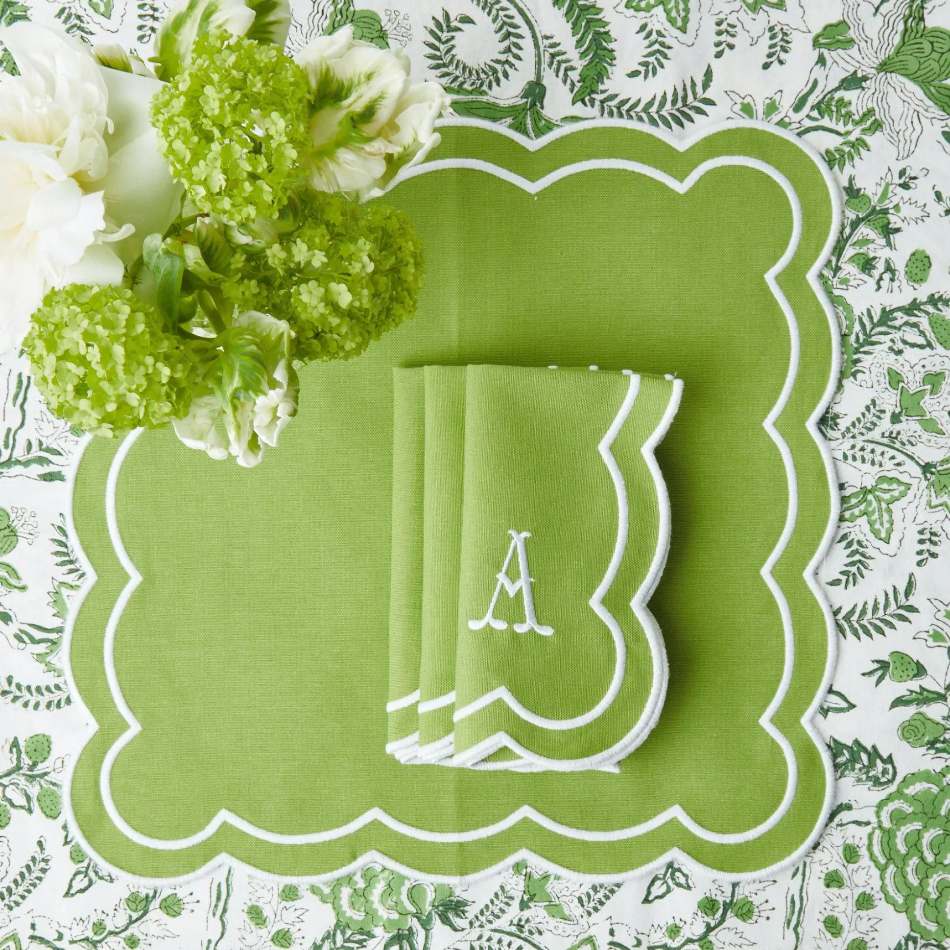 Serena Applique Green Napkins (Set Of 4)
