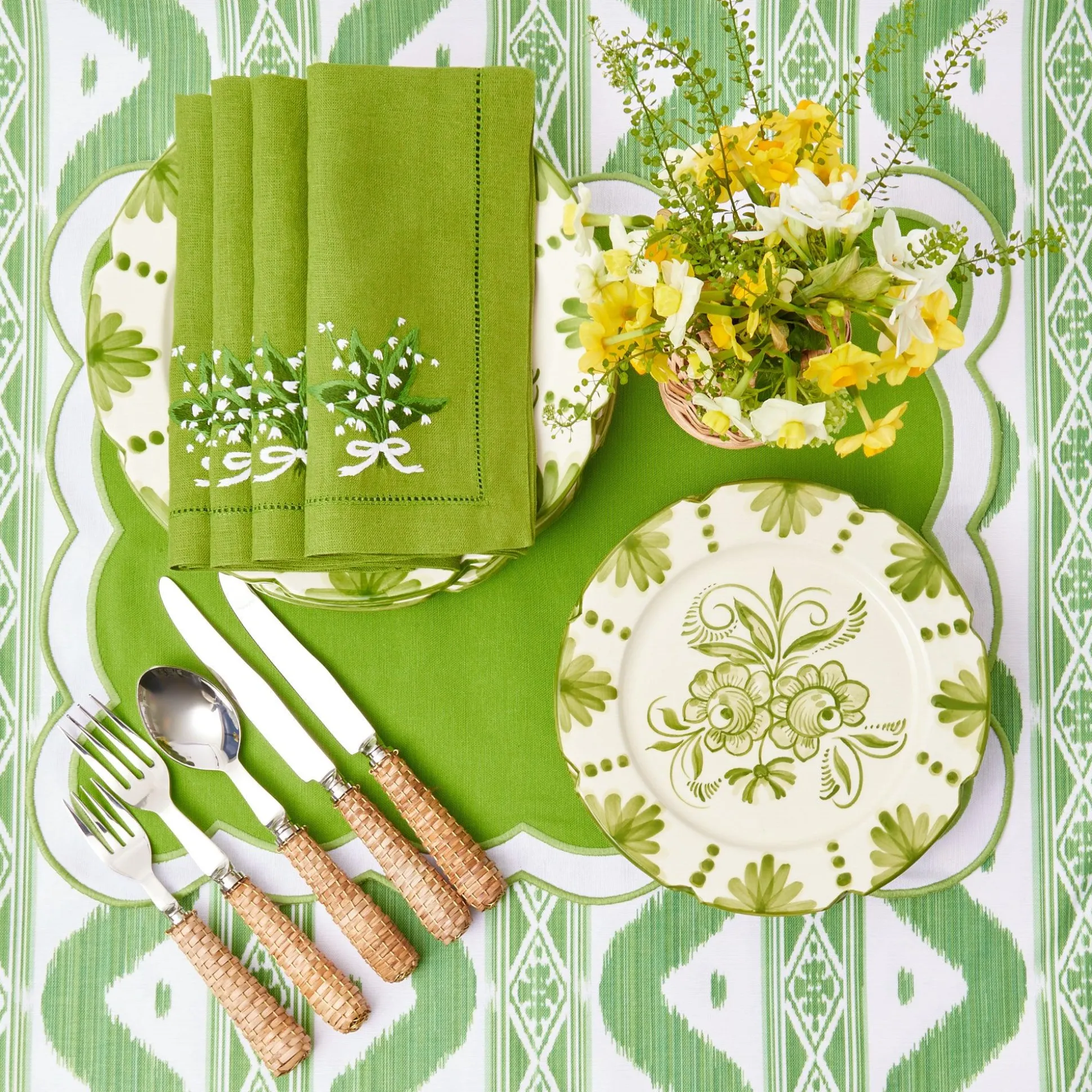 Serena Applique Green Placemats (Set Of 4)