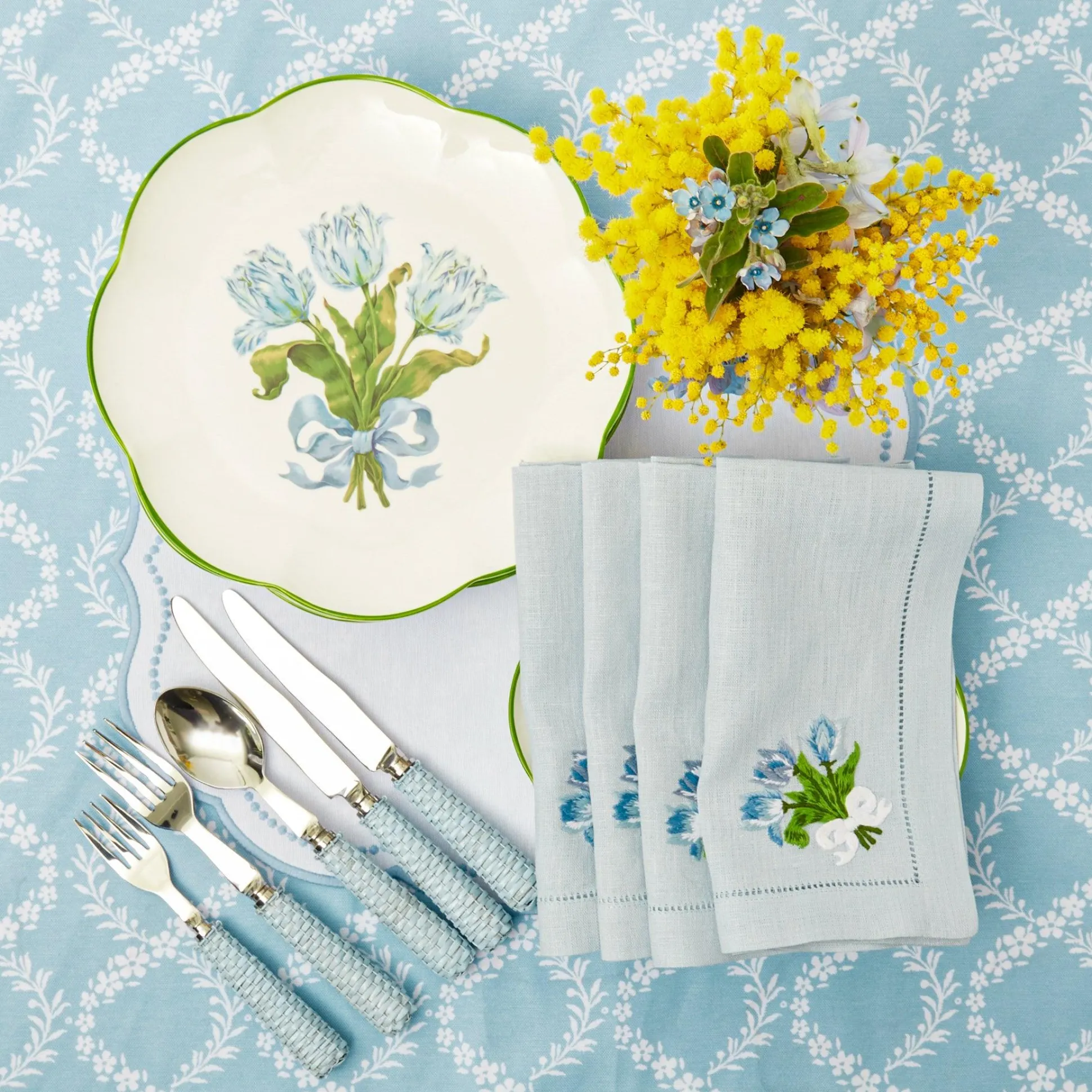 Sky Blue Linen Tulip Napkins (Set Of 4)