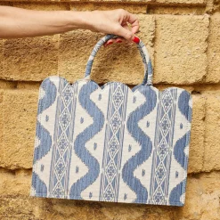 Small Mrs. Alice Tote Bag (Blue Ikat)