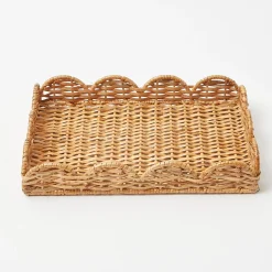 Small Scalloped Rattan Tray