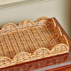 Small Scalloped Rattan Tray