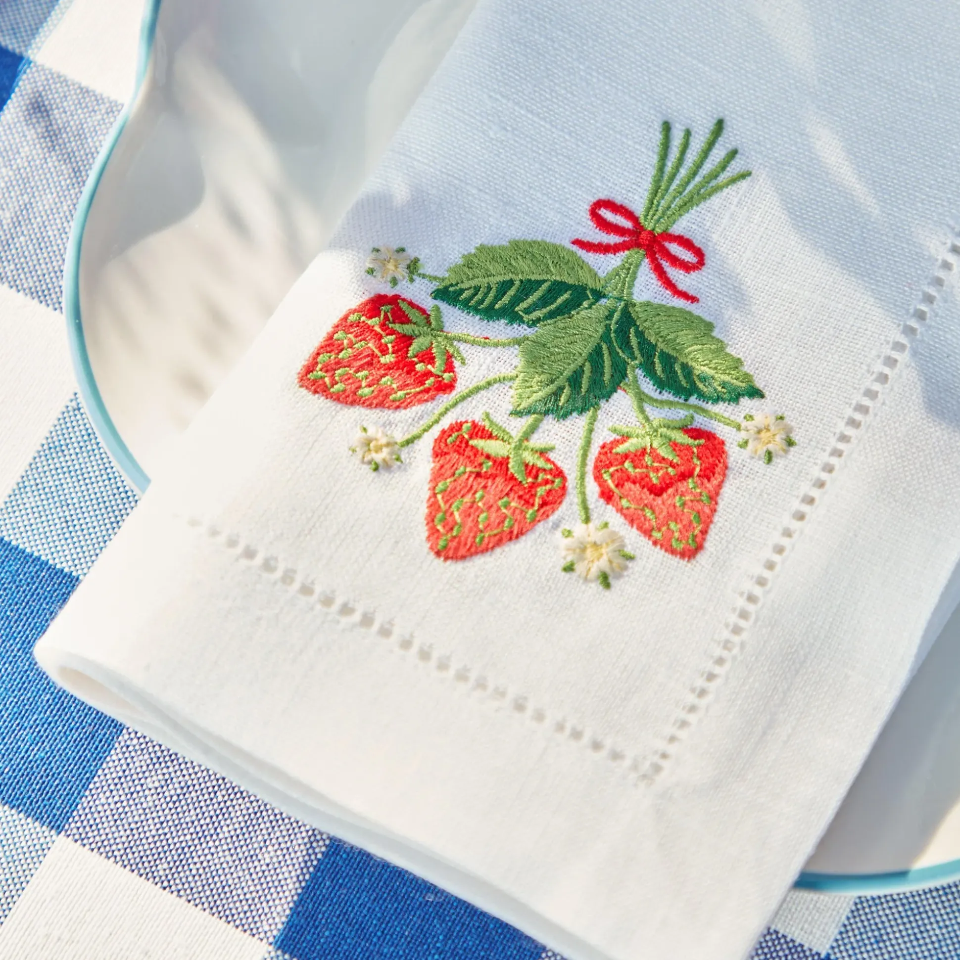 Strawberry White Linen Embroidered Napkins (Set Of 4)