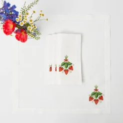 Strawberry White Linen Embroidered Napkins (Set Of 4)