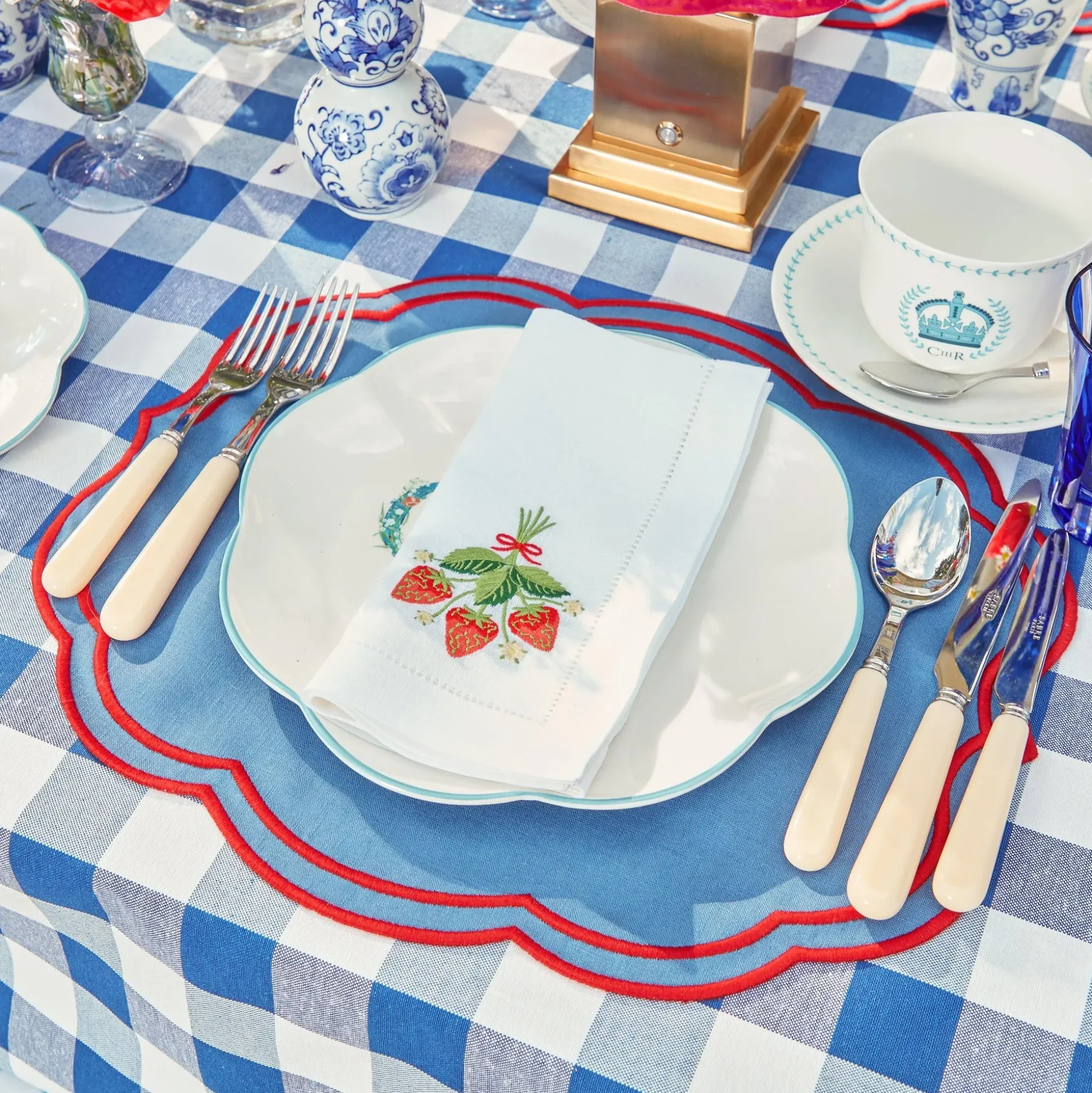 Strawberry White Linen Embroidered Napkins (Set Of 4)