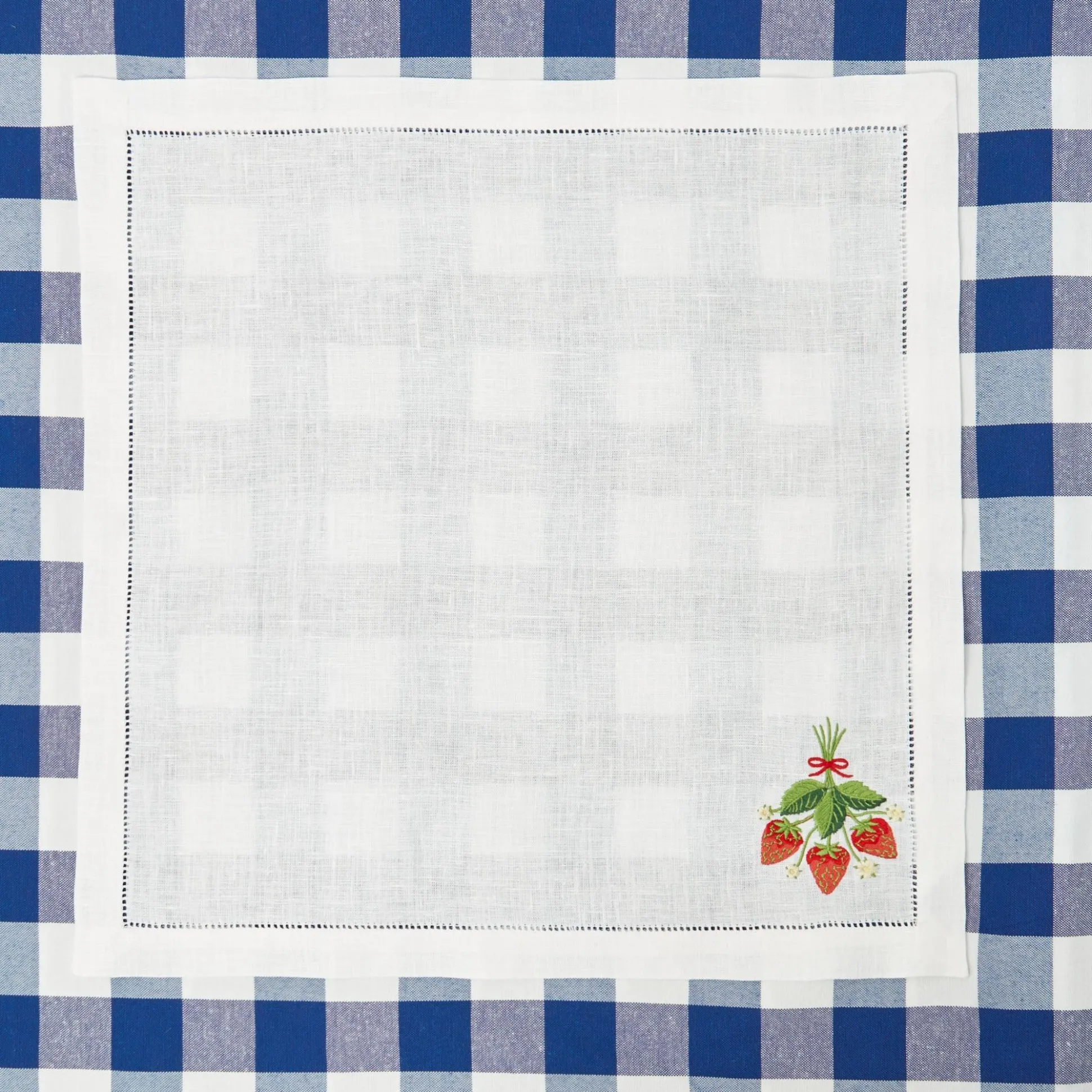 Strawberry White Linen Embroidered Napkins (Set Of 4)