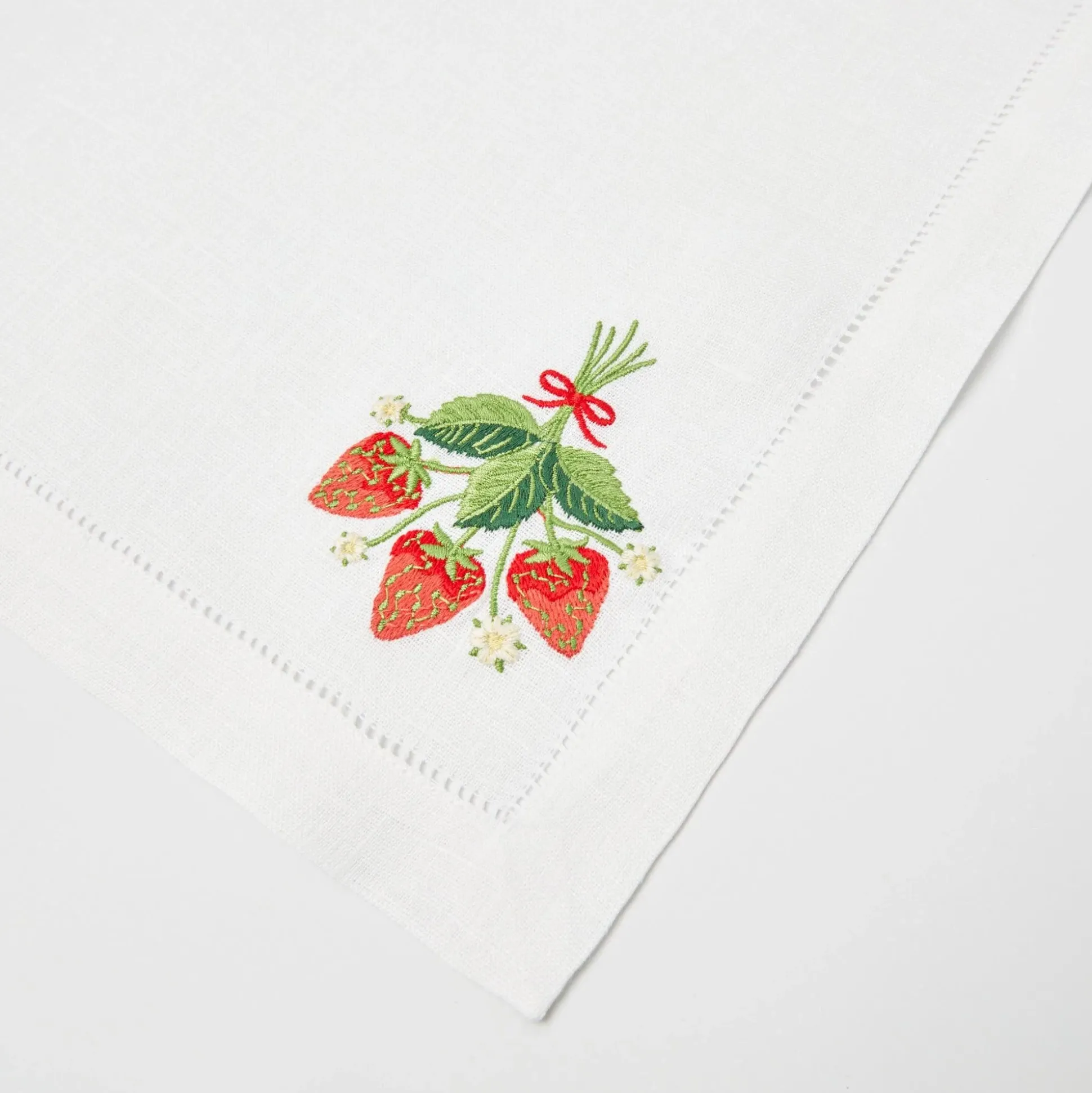 Strawberry White Linen Embroidered Napkins (Set Of 4)