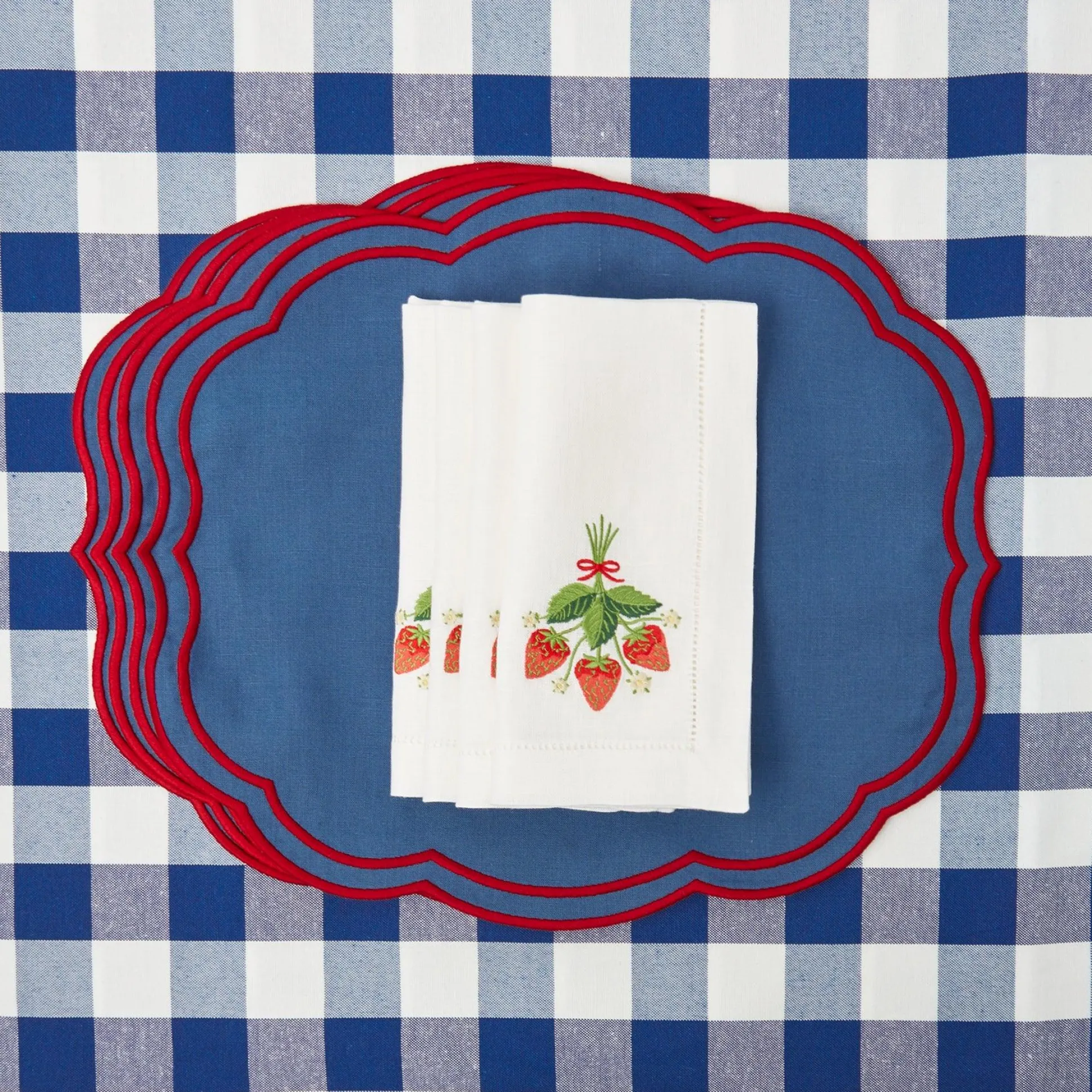 Strawberry White Linen Embroidered Napkins (Set Of 4)