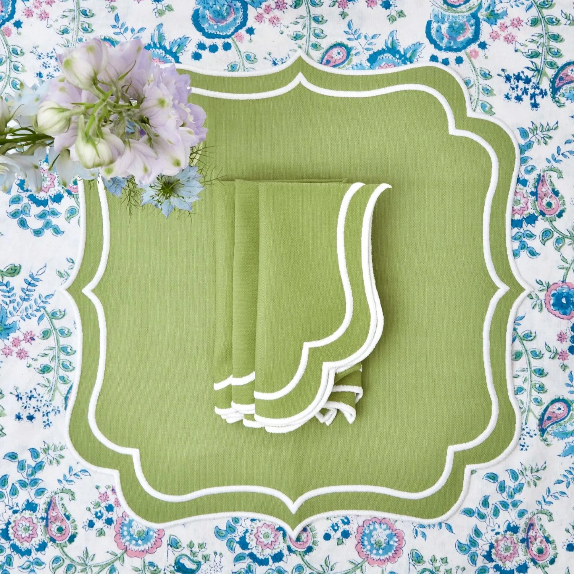Sylvie Green Embroidered Napkins (Set Of 4)