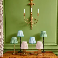Tall Rechargeable Lamp With Green Lotus Lampshade