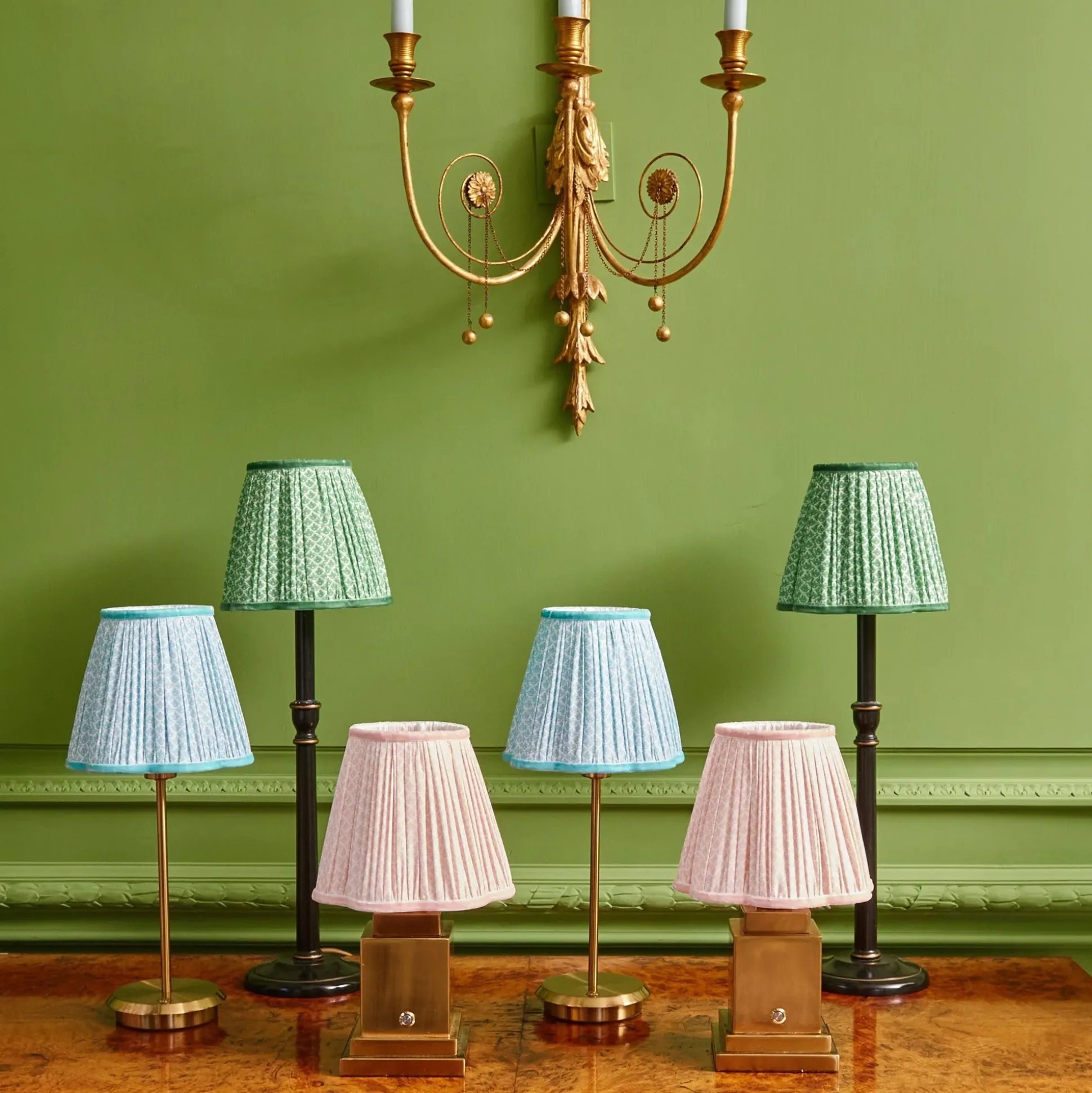 Tall Rechargeable Lamp With Baby Blue Lotus Lampshade