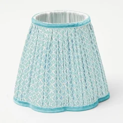 Tall Rechargeable Lamp With Baby Blue Lotus Lampshade