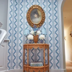 Tall Rechargeable Lamp With Baby Blue Lotus Lampshade