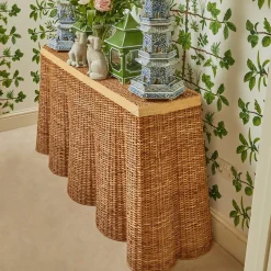 Vivienne Rattan Scalloped Console Table