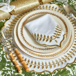 White & Gold Laurel Napkins (Set Of 4)