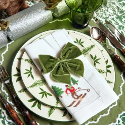 White Embroidered Skier Napkins (Set Of 4)