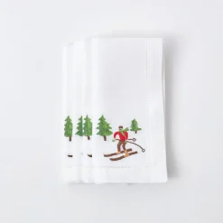 White Embroidered Skier Napkins (Set Of 4)