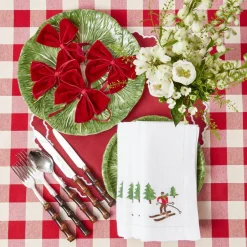 White Embroidered Skier Napkins (Set Of 4)