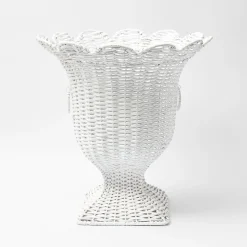 White Liliana Scalloped Rattan Urn
