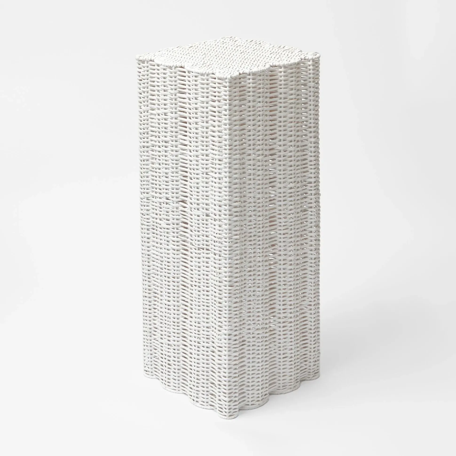 White Liliana Scalloped Rattan Pedestal And Urn